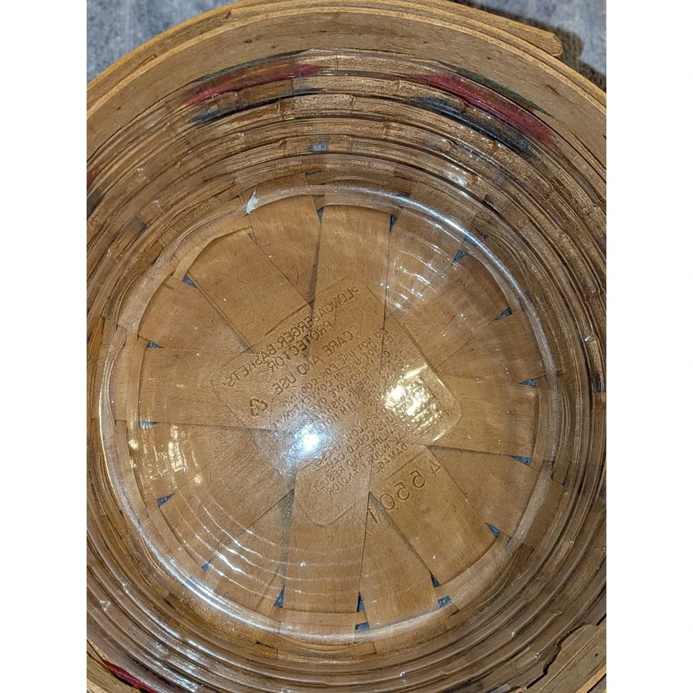 Longaberger Baskets Handwoven Woven Wood‎ Strip Basket Leather Handles 10 in.